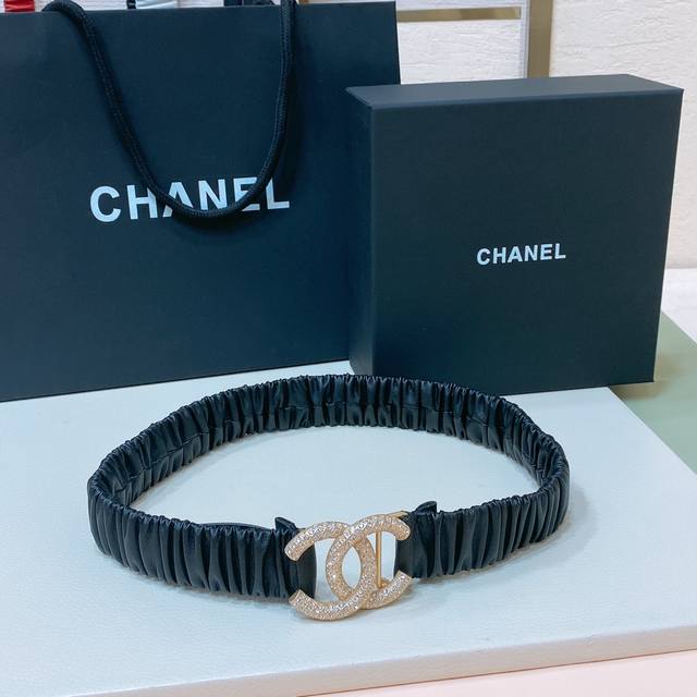 代购级香奈儿女士腰带 新品上市 Chanel 24C Cc水钻 黄铜logo扣 小牛皮 银色金属 与 金色金属 3.0Cm精品 弹力十足 百搭 优雅 码数含扣s